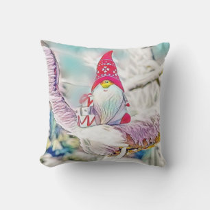 Gnomes in the snow watercolor painting  throw pillow