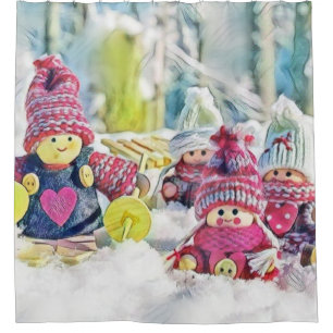 Gnomes in the snow watercolor painting vintage 