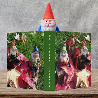 Gnomes in the Yard Red Fall Leaves Garden Journal Binder