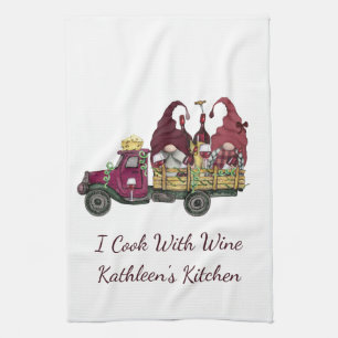 Gnomes in Wine Truck I Cook With Wine  Kitchen Towel