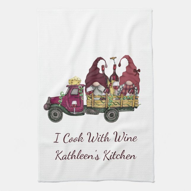 Gnomes in Wine Truck I Cook With Wine  Kitchen Towel (Vertical)