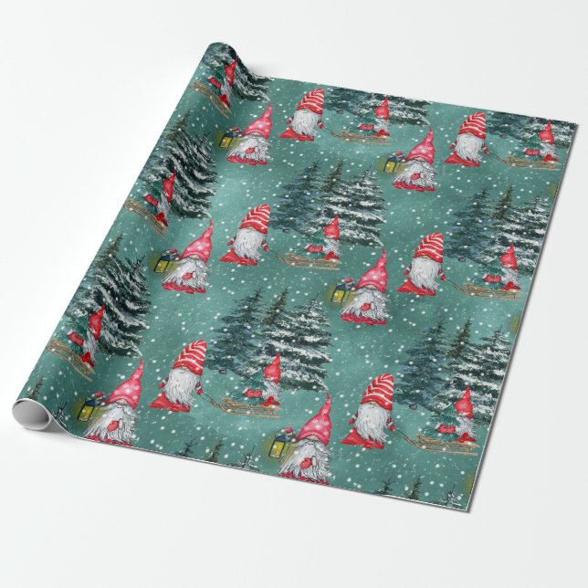 Gnomes In Winter Wrapping Paper (Unrolled)