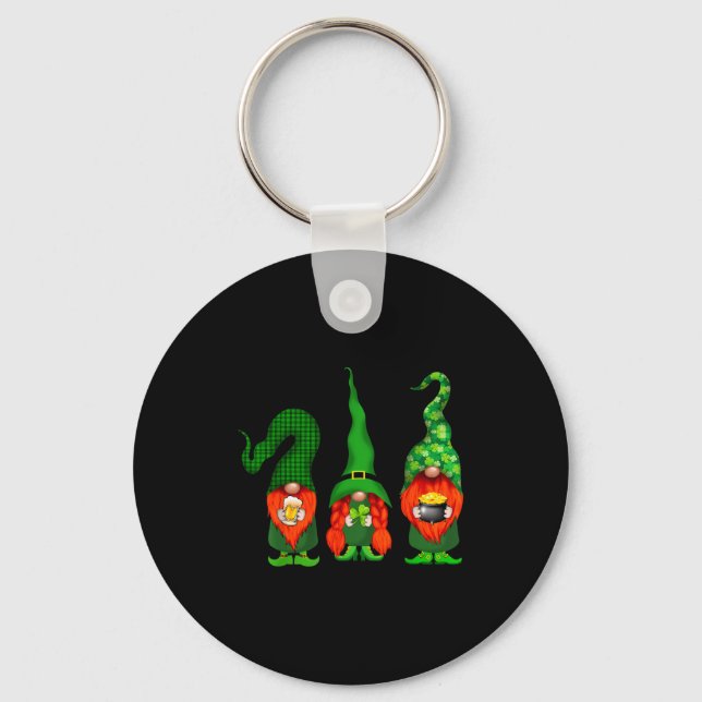Gnomes Leprechaun St Patricks Day Beer Clover Iri- Keychain (Front)