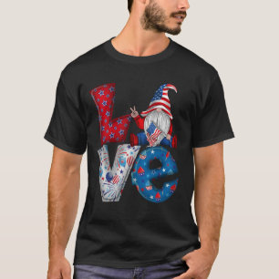 Gnomes LOVE 4th Of July Patriotic USA Flag  T-Shirt