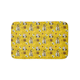 Gnomes Making Honey Yellow Floral Honey Bees  Bath Mat