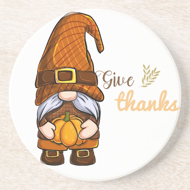 Gnomes male give thanks coaster (Front)