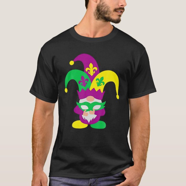 Gnomes Mardi Gras Gnome Fleur De Lis Fat Tuesday T-Shirt (Front)