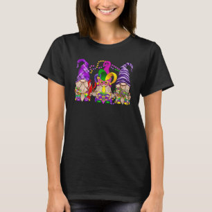 Gnomes Mask And Beads Buffalo Plaid Mardi Gras Par T-Shirt