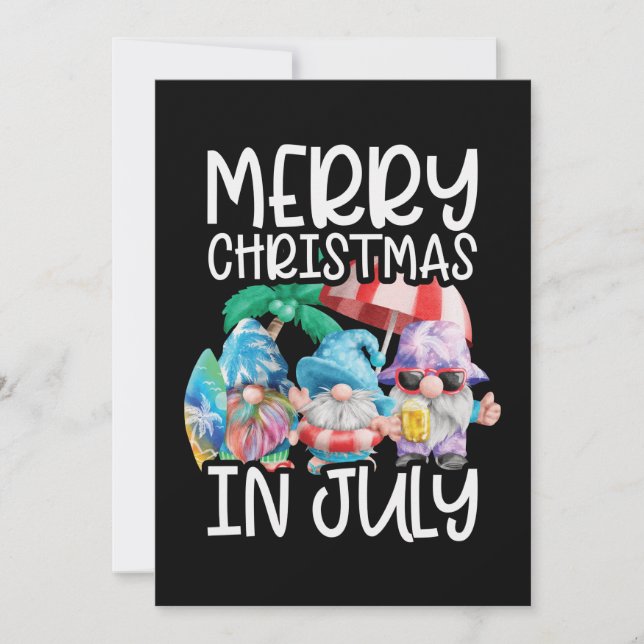 Gnomes Merry Christmas in July Tropical Holiday Card (Front)