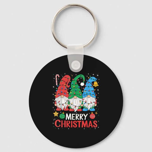 Gnomes Merry Christmas Light Family Gnome Xmas Mat Keychain (Front)