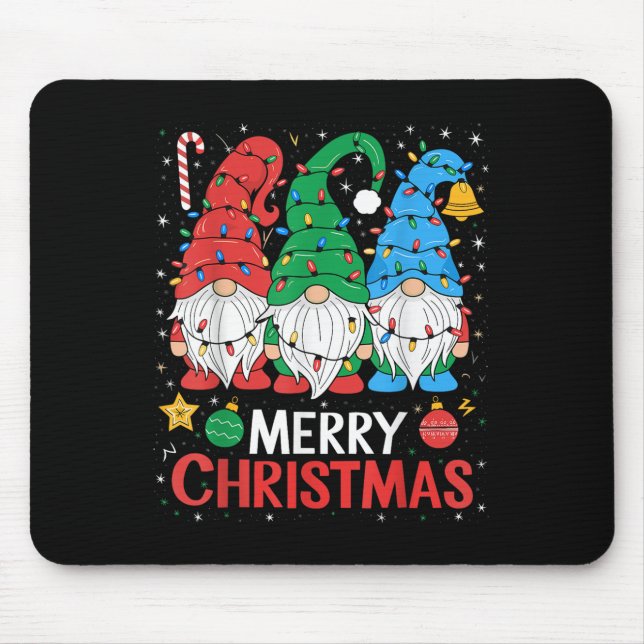 Gnomes Merry Christmas Light Family Gnome Xmas Mat Mouse Pad (Front)