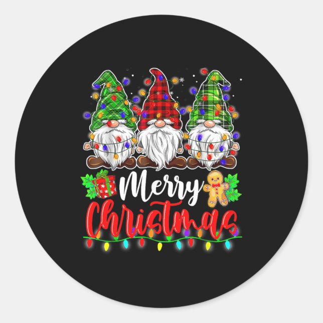 Gnomes Merry Christmas Light Gnome Xmas  Classic Round Sticker (Front)