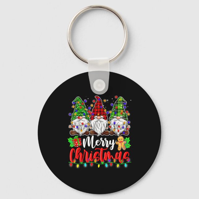 Gnomes Merry Christmas Light Gnome Xmas  Keychain (Front)