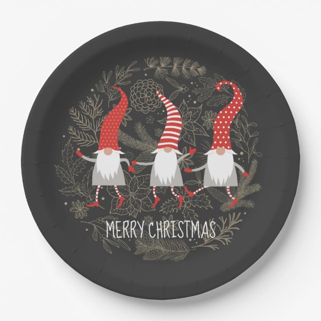 Gnomes Merry Christmas Party Paper Plate (Front)