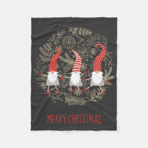 Gnomes Merry Christmas Red Black Fleece Blanket