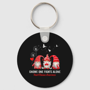Gnomes One Fights Alone Heart Disease Awareness Keychain