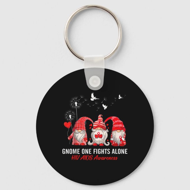 Gnomes One Fights Alone Hiv Aids Awareness  Keychain (Front)