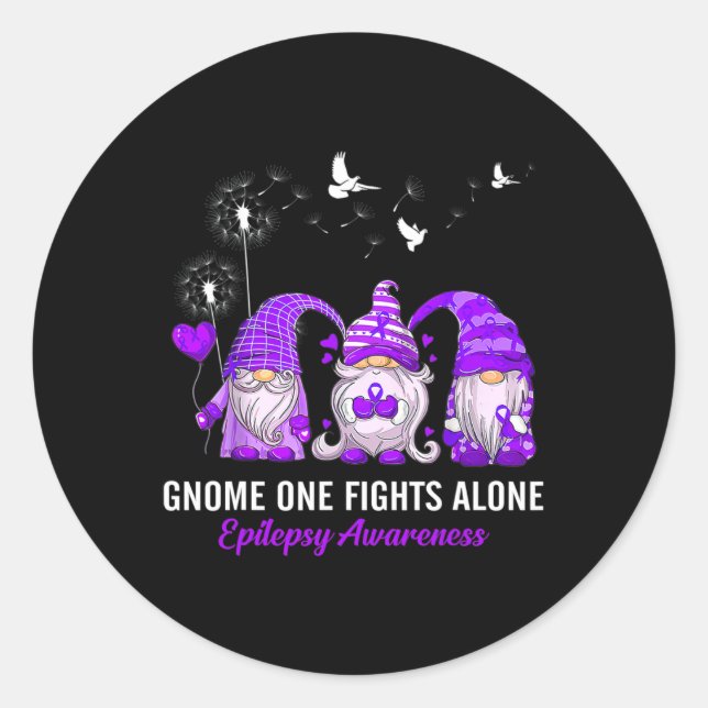 Gnomes One Fights Epilepsy Awareness Alone  Classic Round Sticker (Front)