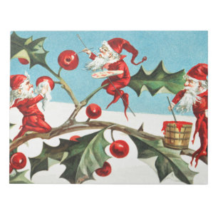 Gnomes painting holly berries in the snow notepad