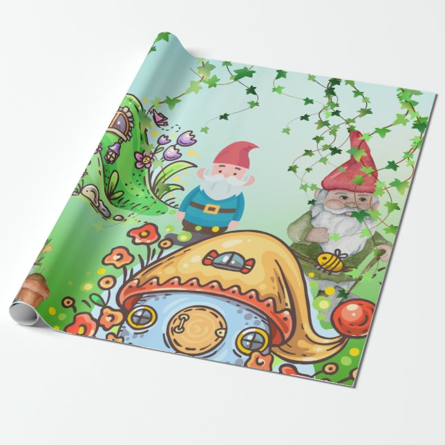 Gnome's Party Wrapping Paper (Unrolled)