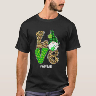 Gnomes Patrick's Day Love Guitar Leopard Plaid Cos T-Shirt
