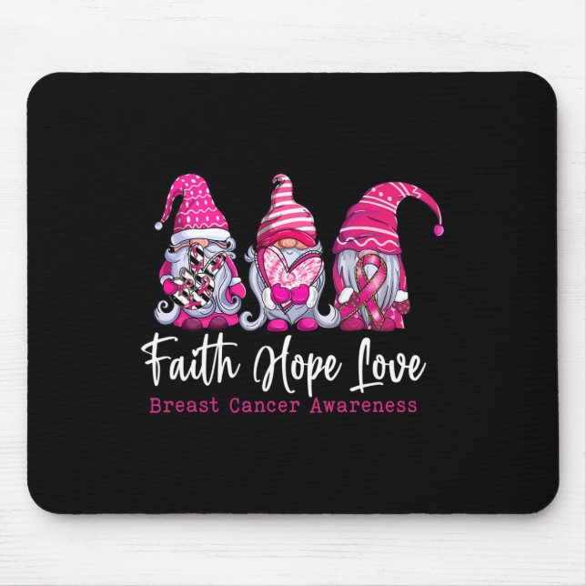 Gnomes Pink Warrior Faith Hope Love Breast Cancer  Mouse Pad (Front)