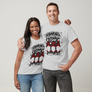 Gnomes Plaid Christmas Wonderful Time Holiday T-Shirt