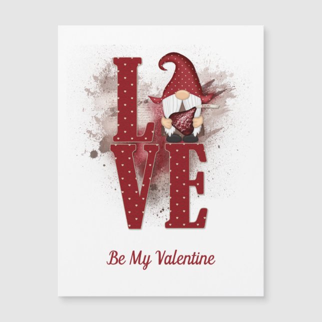 Gnomes Red Love Cute Valentine's day magnetic card (Front)