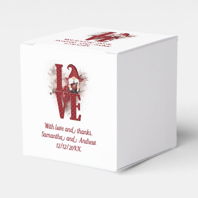 Gnomes Red Love Cute Wedding  Favor Box (Front Side)