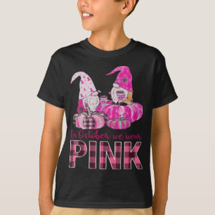 Gnomes Ribbons In October We Wear Pink Breast Canc T-Shirt
