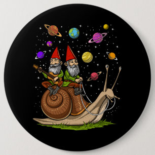 Gnomes Riding Snail 6 Inch Round Button