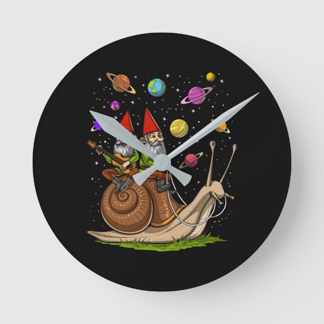 Gnomes Riding Snail Round Clock (Front)