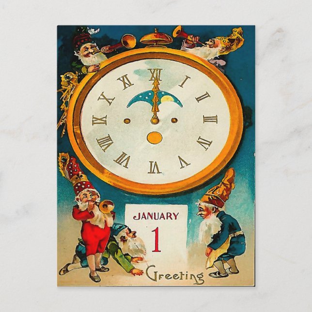 Gnomes - Ringing in the New Year Holiday Postcard (Front)
