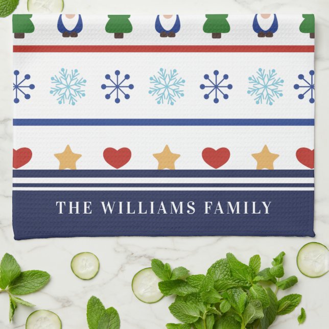 Gnomes & Snowflakes Christmas Pattern - Name Kitchen Towel (Folded)