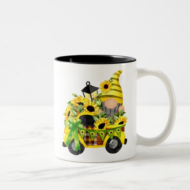 Gnomes Sunflower Truck Two-Tone Coffee Mug (Right)
