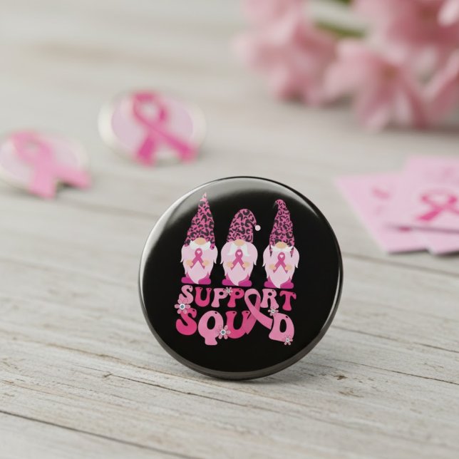 Gnomes Support Squad Breast Cancer Awareness  4 Inch Round Button (Creator Uploaded)