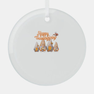 Gnomes Thanksgiving Disguise Holding Turkey and Pu Glass Ornament