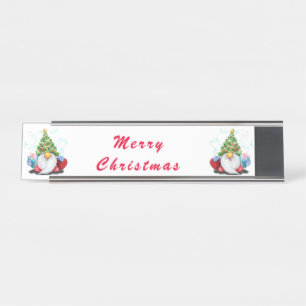Gnomes with Christmas Tree Hat and Gifts Desk Name Plate