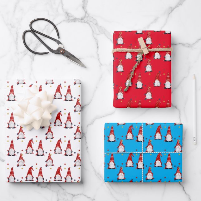 Gnomes Wrapping Paper Flat Sheet Set of 3 (Front)