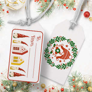 Gnomes wreath and houses - Christmas gift tag