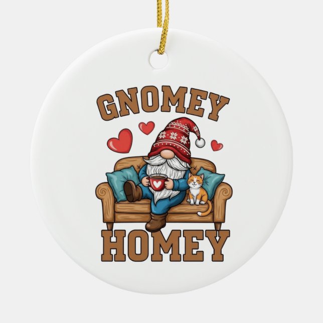 Gnomey homey gnome at home design ceramic ornament (Front)