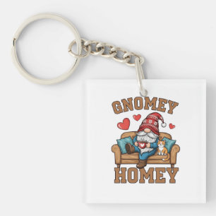 Gnomey homey gnome at home design keychain