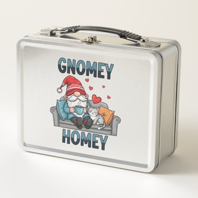 Gnomey homey gnome at home Metal Lunchbox (Front)