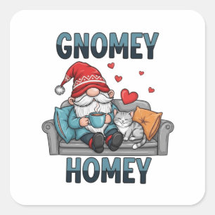 Gnomey homey gnome at home square sticker