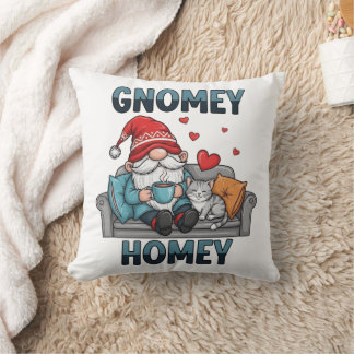 Gnomey homey gnome at home throw pillow