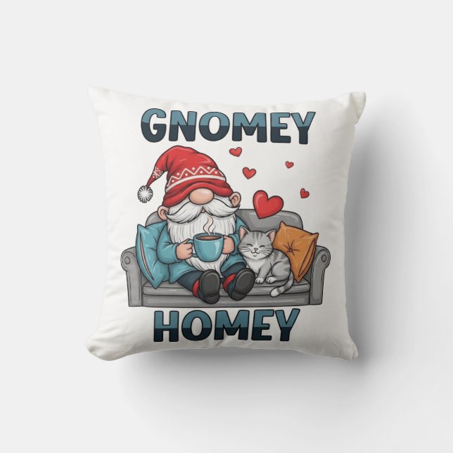 Gnomey homey gnome at home throw pillow (Front)
