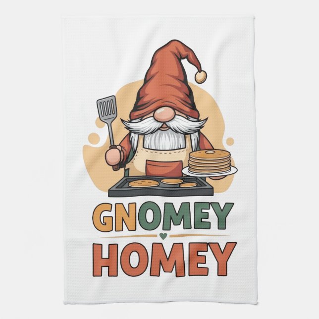 Gnomey homey pancakes design kitchen towel (Vertical)