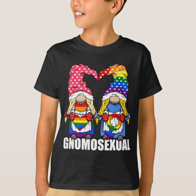 Gnomosexual LGBTQ Pride Gnome for Lesbian T-Shirt (Front)