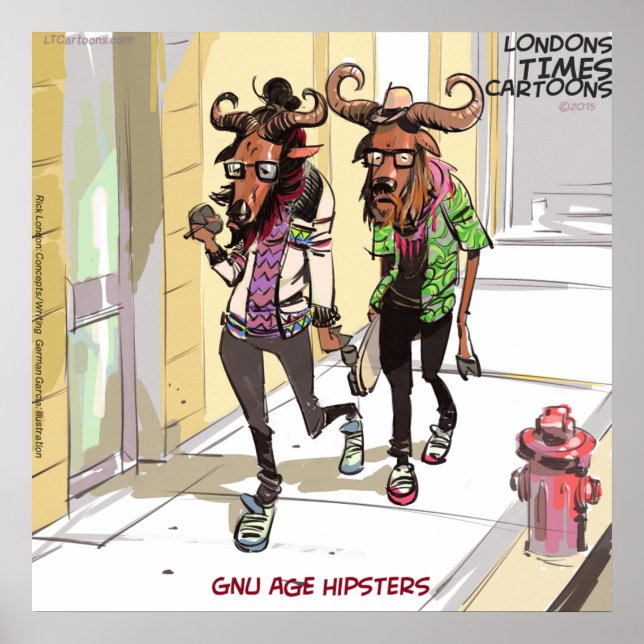 Gnu Age Hipsters Funny Rick London Poster (Devant)