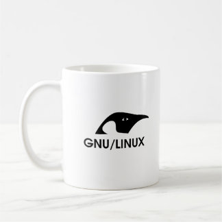GNU/Linux Penguin logo mug with command line
